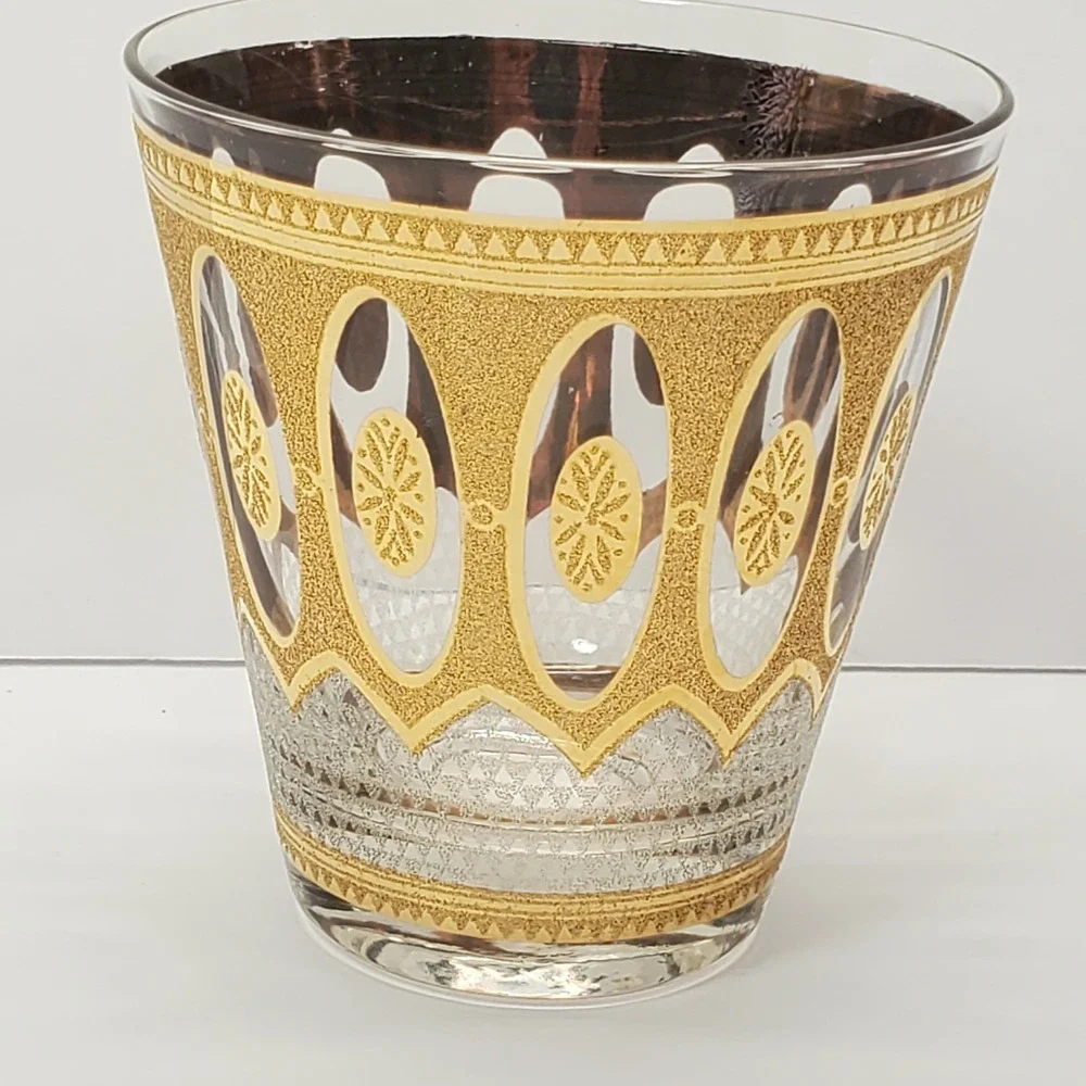 Culver Double Old Fashioned Glass Regency White Textured Medallion MCM QTY of 1